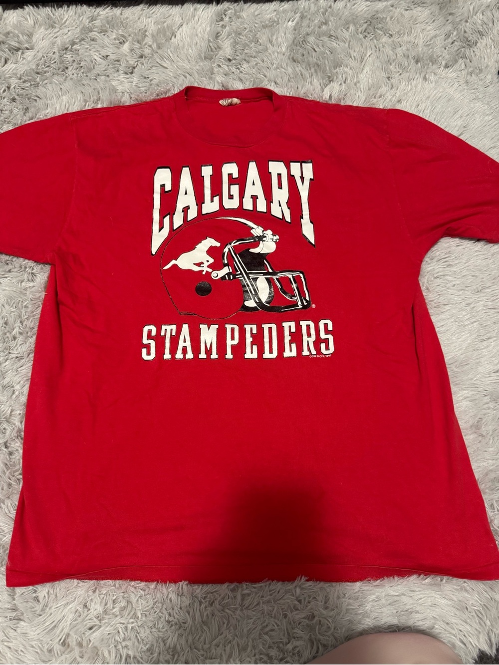 1992 vintage Calgary Stampeders Red Graphic T-Shirt